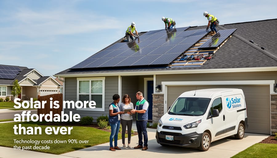 Solar installer's hands working on connecting components of residential solar panel