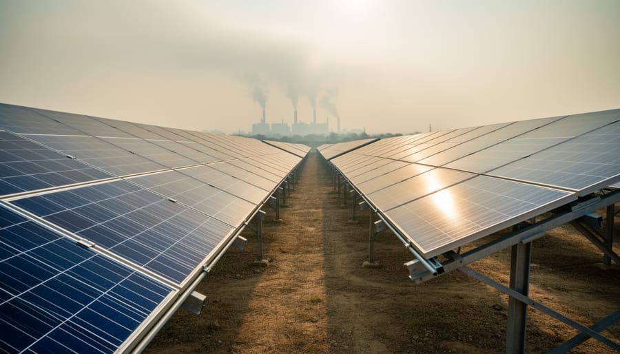 Close-up view of bifacial solar panel showing reflective surfaces on both sides