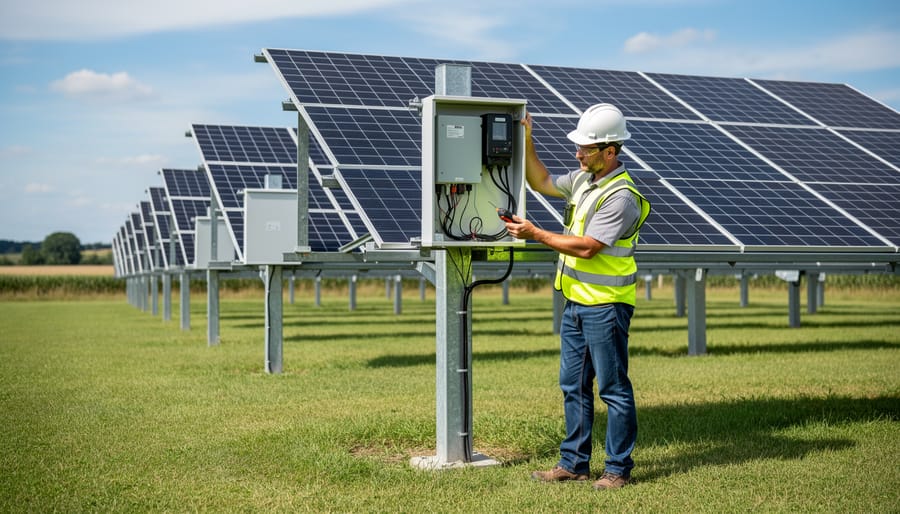 Homeowner easily cleaning solar panels mounted at ground level
