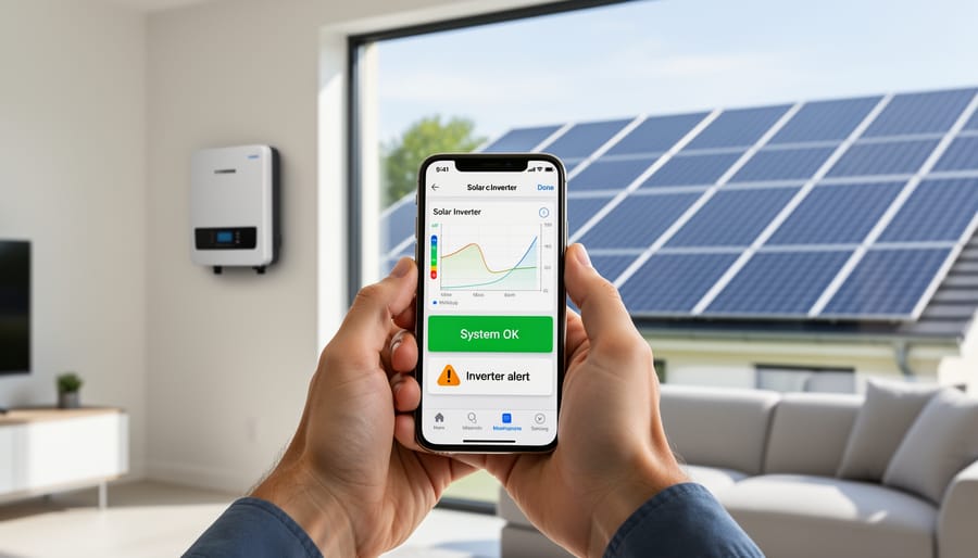 Homeowner checking solar system performance on smartphone app
