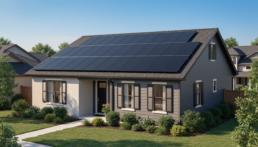 Modern residential rooftop with n-type solar panels installed in neat rows