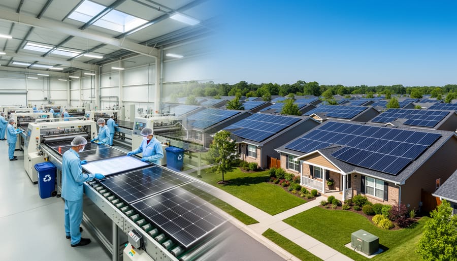 Clean solar panel manufacturing facility with quality control processes