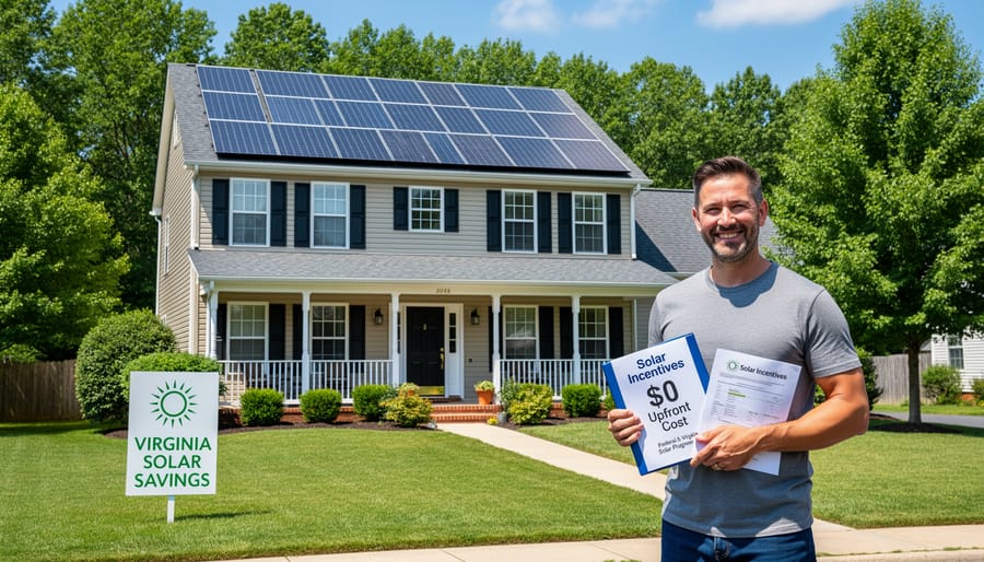 Solar panels installed on residential home rooftop in Virginia neighborhood