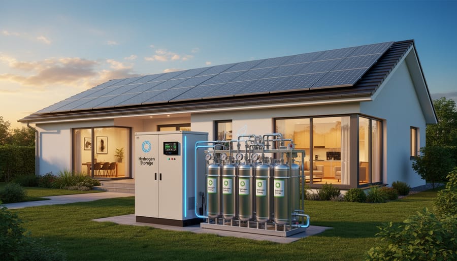 Close-up of hydrogen fuel cell technology component showing metallic engineering details