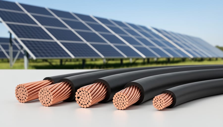 Cross-section of premium solar cable showing copper conductor and insulation layers