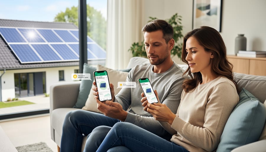 Homeowner viewing solar system monitoring alerts on smartphone app