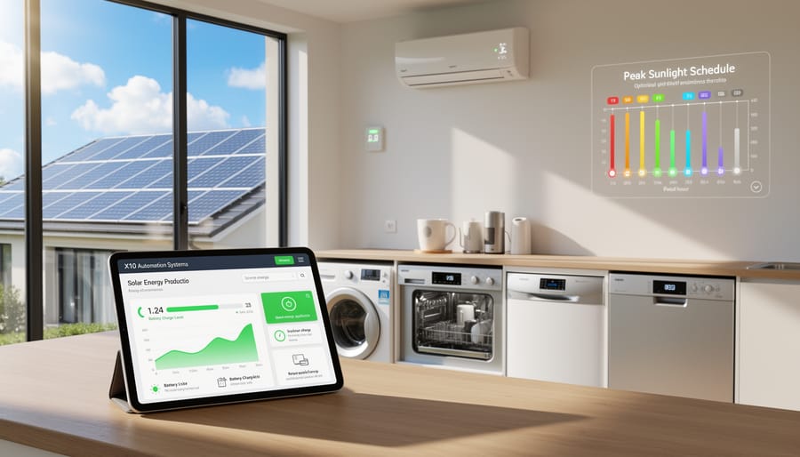 Solar panels installed on residential rooftop with suburban neighborhood visible
