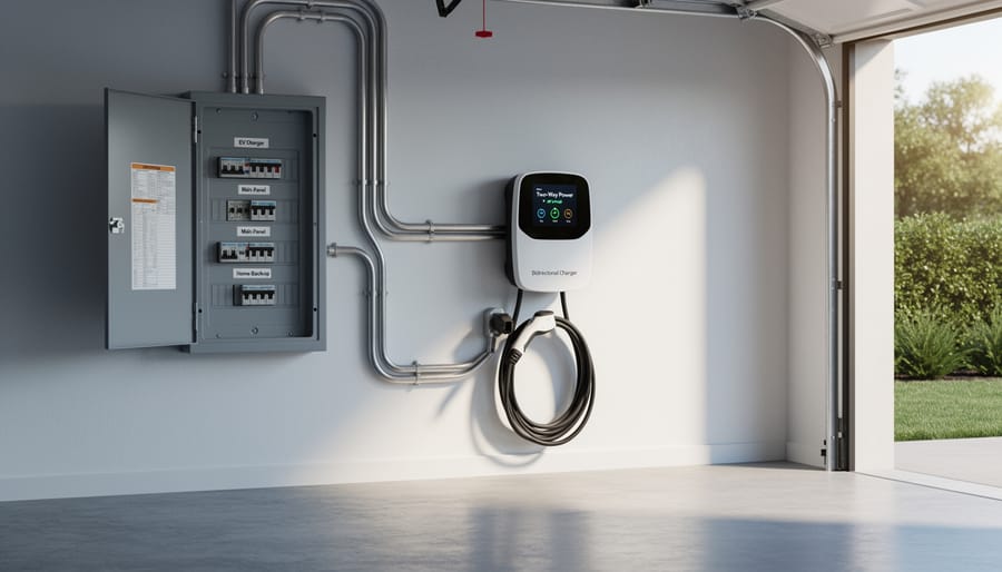 Bidirectional EV charging equipment installed next to residential electrical panel