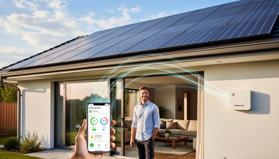 Z-Wave wireless sensor mounted on residential solar panel array