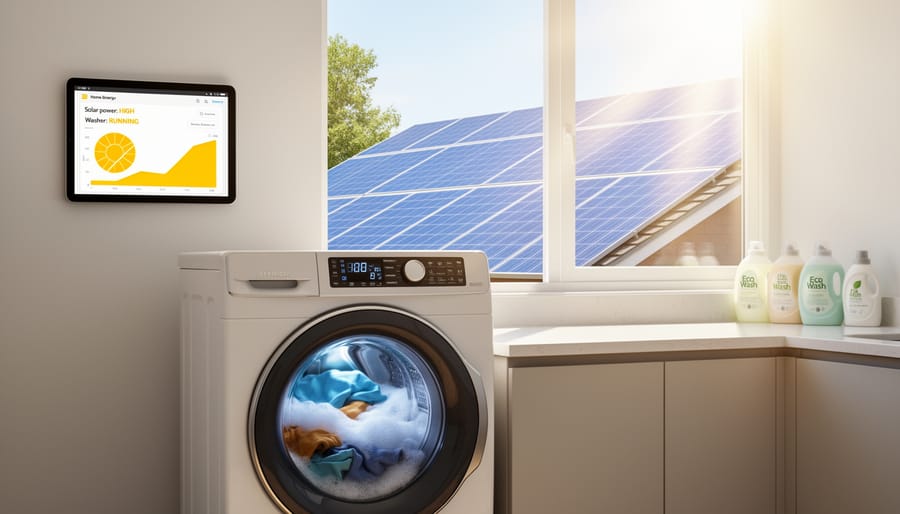 Person loading washing machine in modern home during daytime