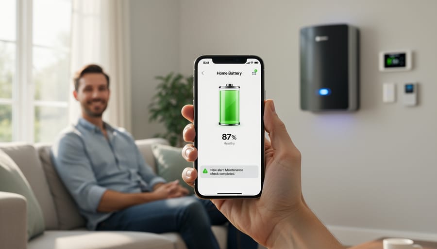 Homeowner checking battery system status on smartphone app