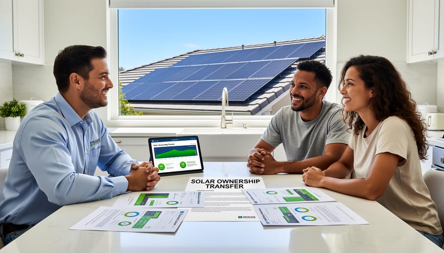 Two people shaking hands during home sale transaction with moving boxes visible