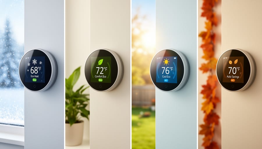 Hand adjusting programmable thermostat on home wall