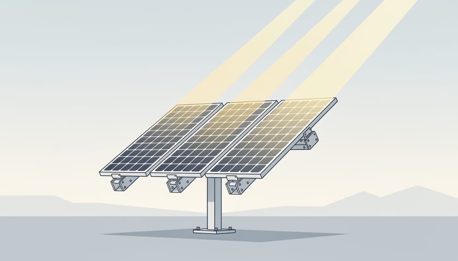 Low-angle view emphasizing wind-resistant solar mounting hardware on panels attached to a mobile home.